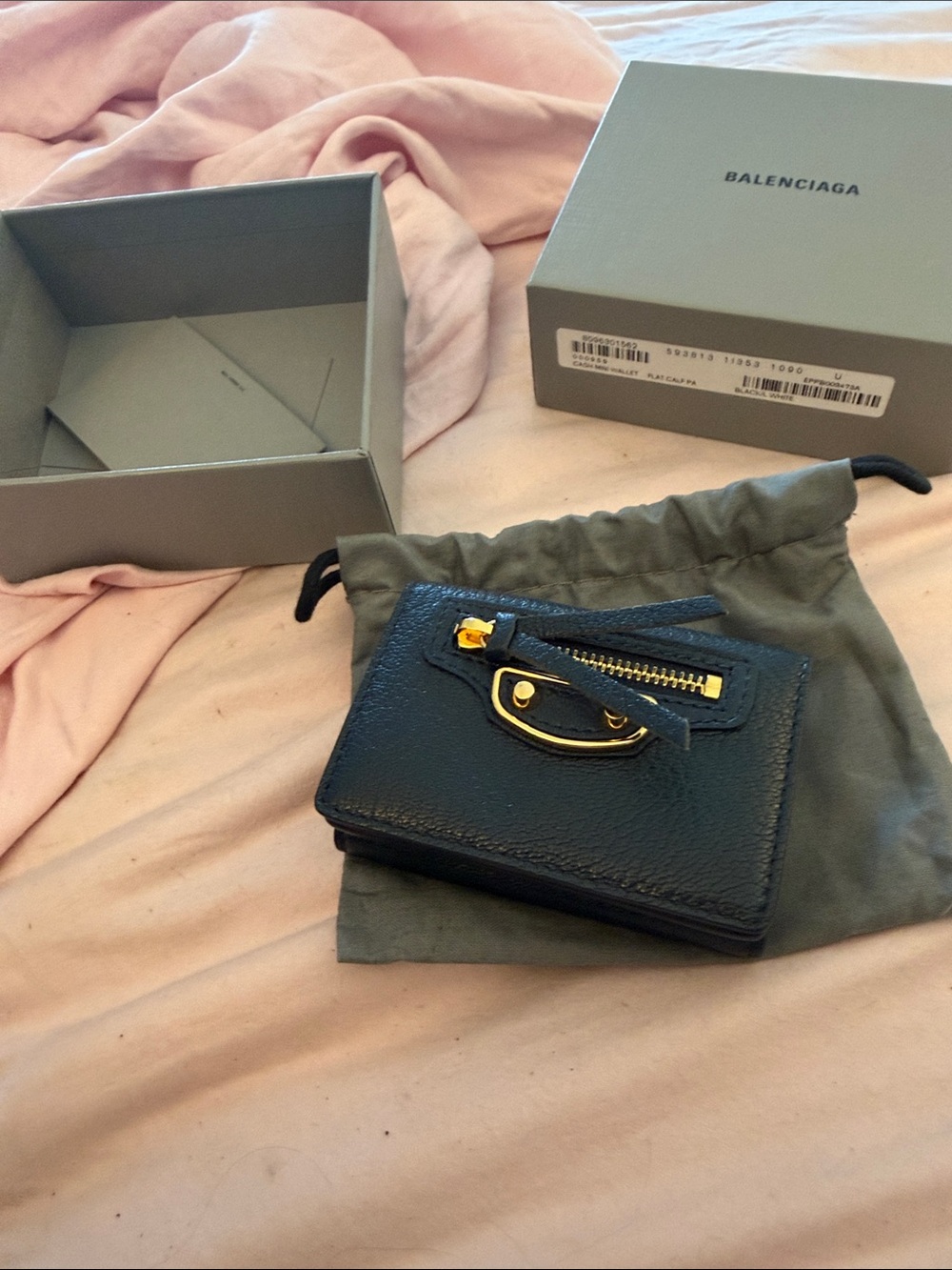 Balenciaga navy Leather Mini Wallet with Gold Hardware no callouts and full incl